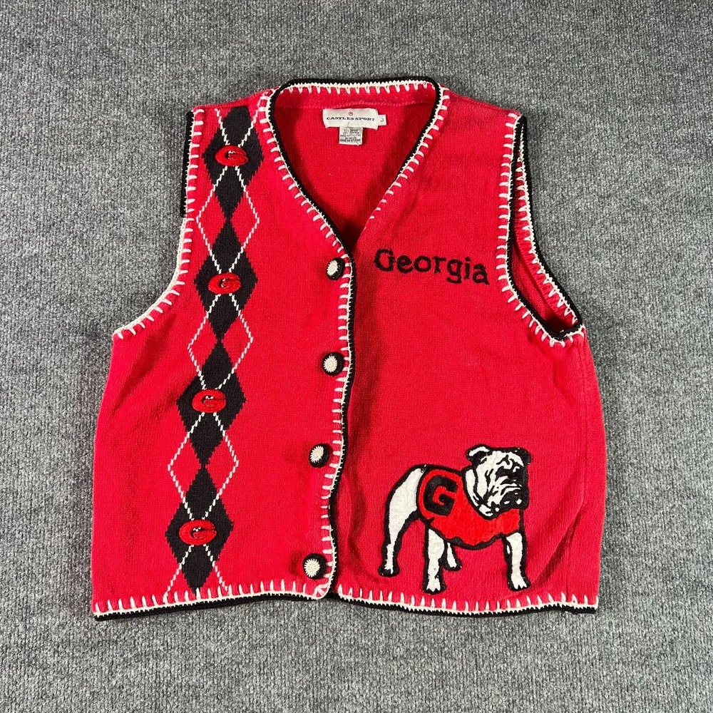 VTG Castles Sport Sweater Vest Women's Large Red Knit UGA University of Georgia